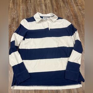 Lands' End navy and white preppy striped rugby shirt Size S